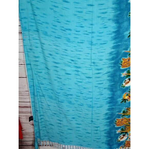 Caribbean Soul Tropical‎ Blue Sarong With Floral Print With Fringe Accents - Picture 7 of 11